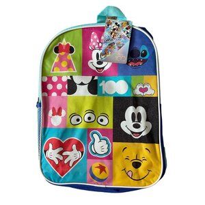 Disney 100 Character Backpack Blue NEW WITH TAGS Pooh Mickey Minnie Stitch